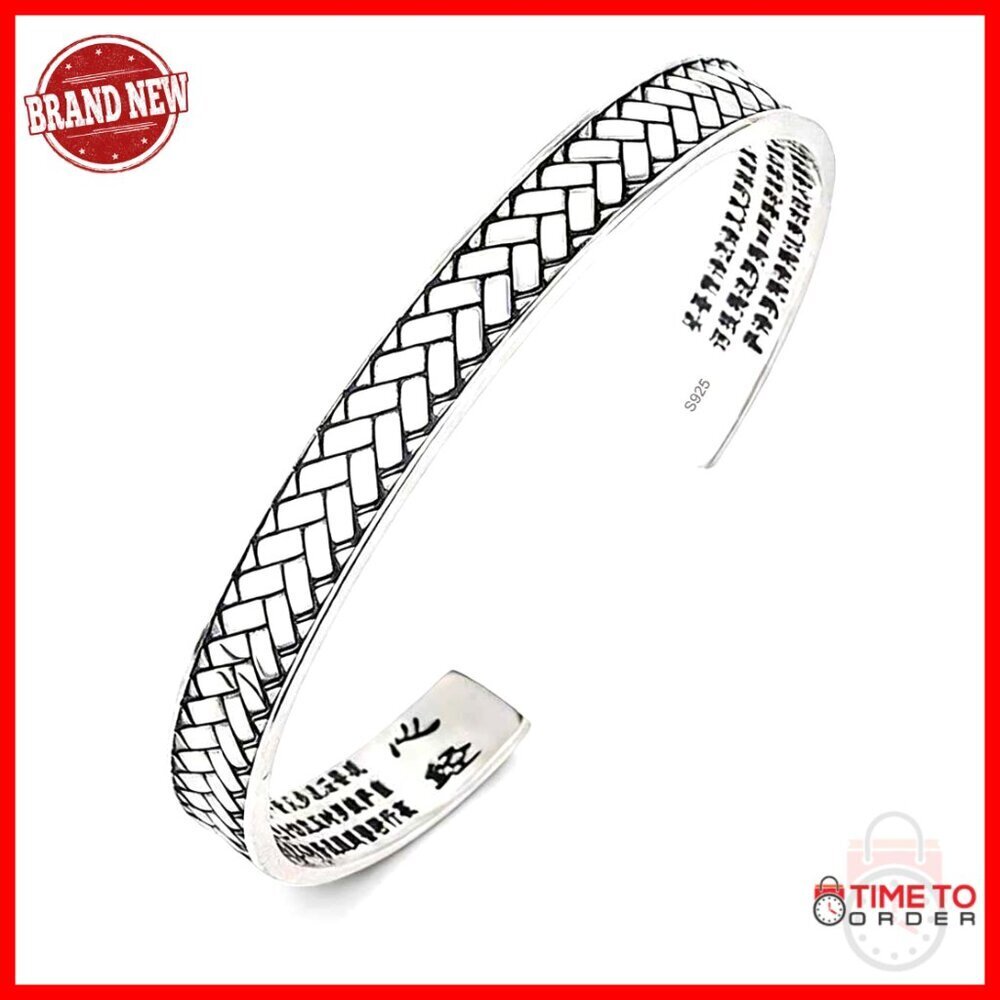 Sterling Silver Open Bangle Cuff Bracelet for Men Adjustable 8.4 Inch